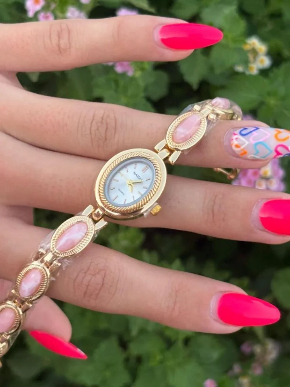 Cute Gold Pink Gemstone Dial Watch Preppy Y2K OS